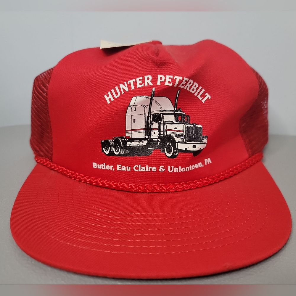 Vintage Hunter Peterbilt Trucker Hat New With Tag Rope Snapback Mesh Red Semi